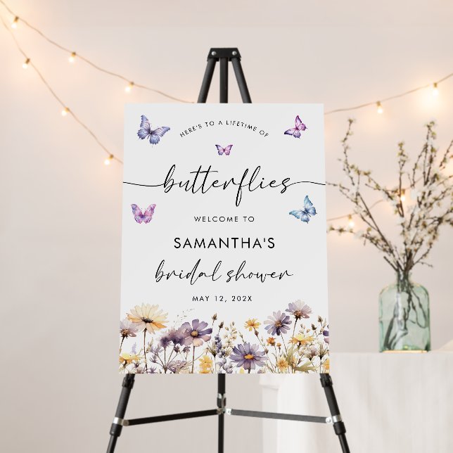Modern Butterflies Bridal Shower Welcome Sign (In Situ (Stand))