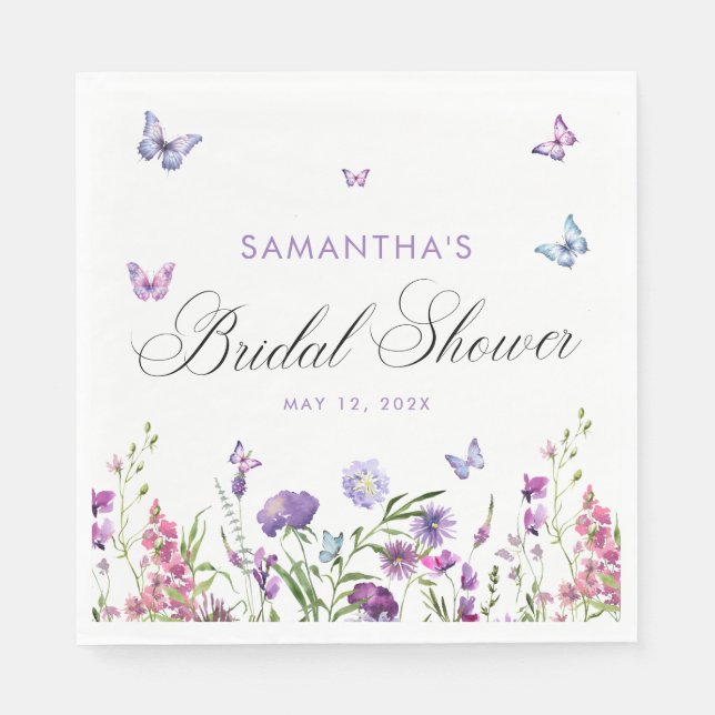 Modern Butterflies  Bridal Shower Welcome Sign Napkins (Front)
