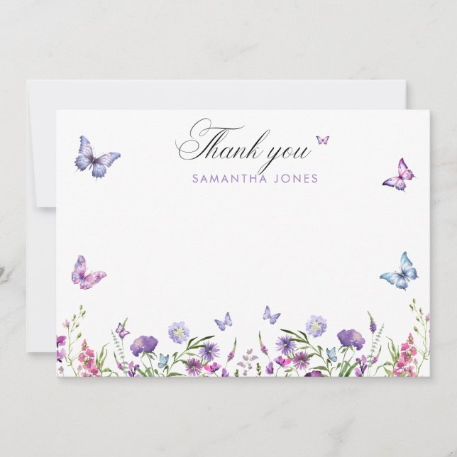 Modern Butterflies  Bridal Shower Welcome Sign Thank You Card (Front)