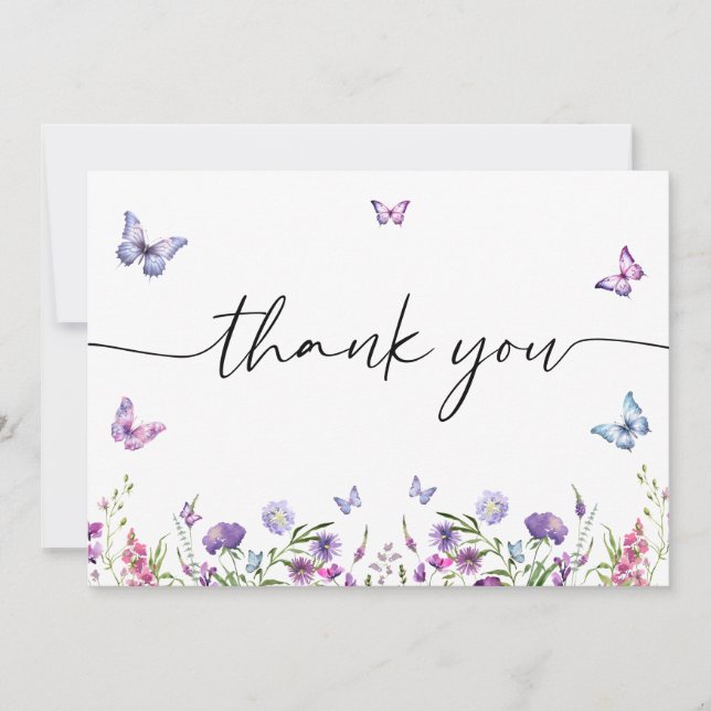 Modern Butterflies  Bridal Shower Welcome Sign Thank You Card (Front)