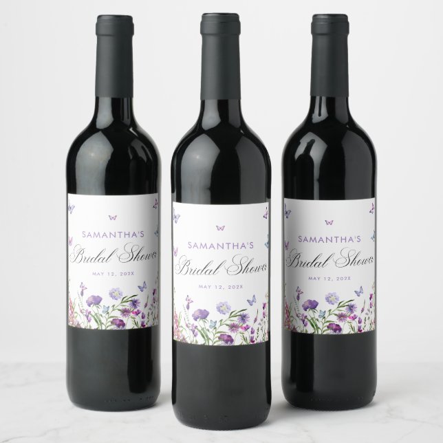 Modern Butterflies  Bridal Shower Welcome Sign Wine Label (Bottles)