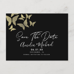 Modern Butterflies Faux Gold Save the Date Postcard