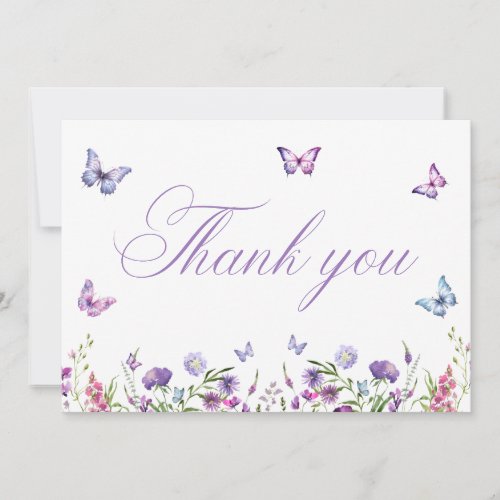 Modern Butterflies Floral Purple Bridal Shower  Thank You Card