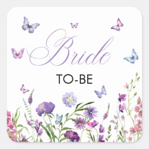 Modern Butterflies  Floral Purple Bride To Br Square Sticker