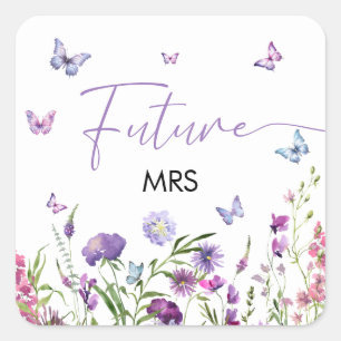 Modern Butterflies Floral Purple Future Mrs Square Sticker