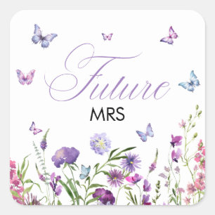 Modern Butterflies Floral Purple Future Mrs Square Sticker