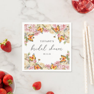 Modern Butterflies Pink Peonies Bridal Shower Napkins