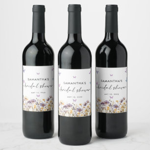 Modern Butterflies Purple Bridal Shower Wine Label