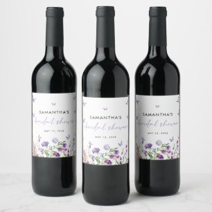 Modern Butterflies Purple Bridal Shower Wine Label