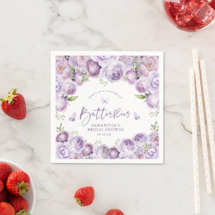 Modern Butterflies Purple Floral Bridal Shower Napkins