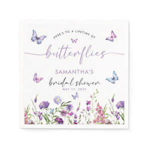 Modern Butterflies Purple Floral Bridal Shower  Napkins
