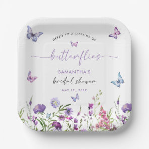Modern Butterflies Purple Floral Bridal Shower Paper Plates