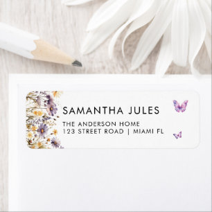 Modern Butterflies Purple Floral Return Address Label