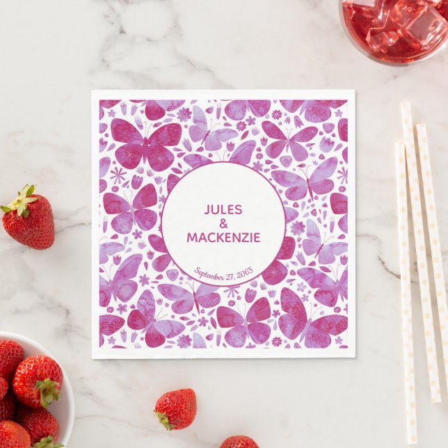 Modern Butterflies Watercolor Magenta Pink Napkins (Insitu)