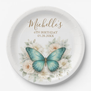 Modern Butterfly and Wildflower Birthday Party Paper Plates