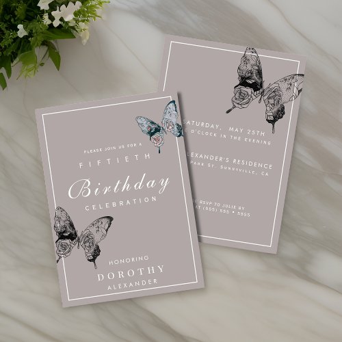 Modern Butterfly ANY Milestone Adult Birthday Invitation