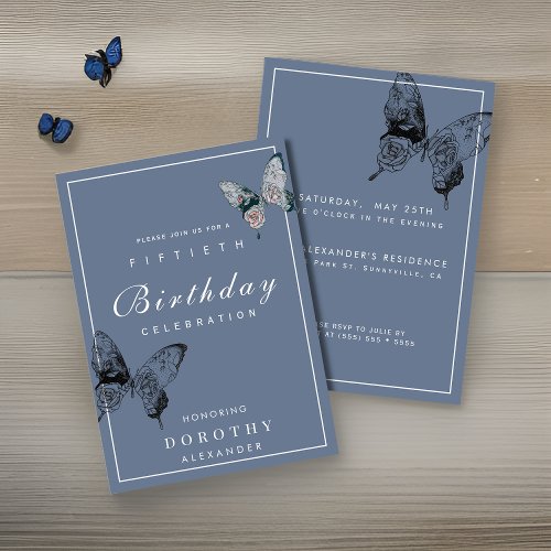 Modern Butterfly ANY Milestone Adult Birthday Invitation