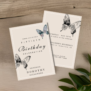 Modern Butterfly ANY Milestone Adult Birthday Invitation