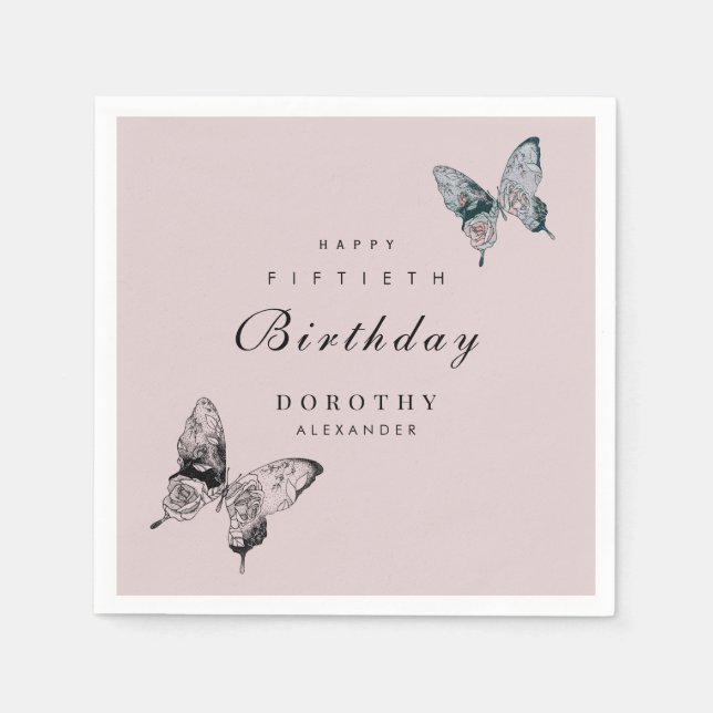 Modern Butterfly ANY Milestone Adult Birthday Napkins (Front)
