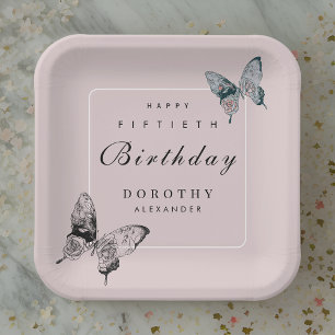 Modern Butterfly ANY Milestone Adult Birthday Paper Plates