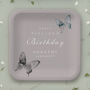 Modern Butterfly ANY Milestone Adult Birthday Paper Plates