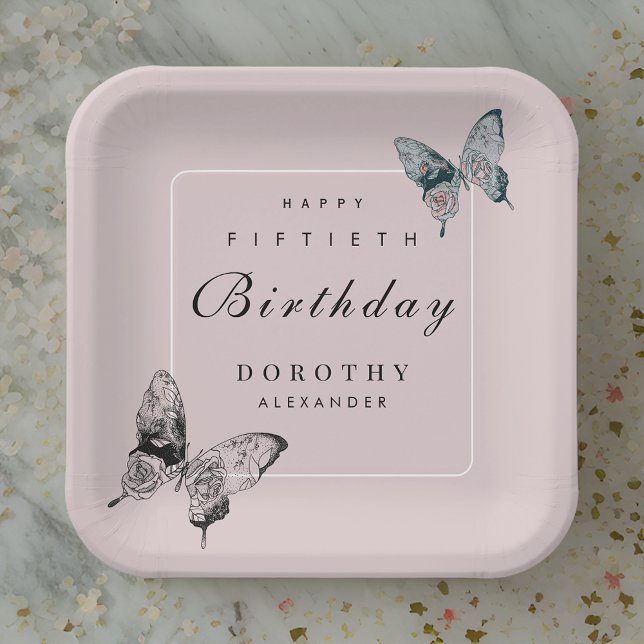 Modern Butterfly ANY Milestone Adult Birthday Paper Plates (Creator Uploaded)