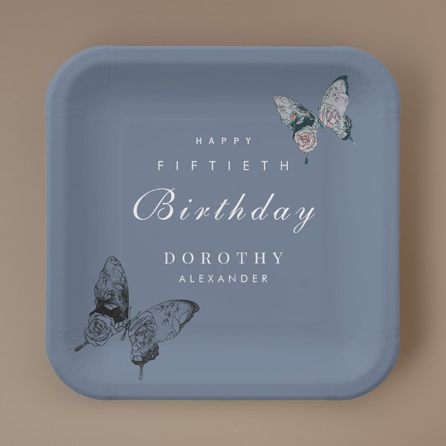 Modern Butterfly ANY Milestone Adult Birthday Paper Plates (Creator Uploaded)