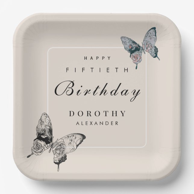 Modern Butterfly ANY Milestone Adult Birthday Paper Plates (Front)