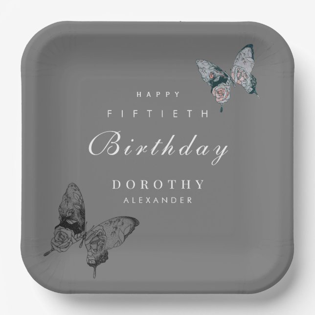 Modern Butterfly ANY Milestone Adult Birthday Paper Plates (Front)