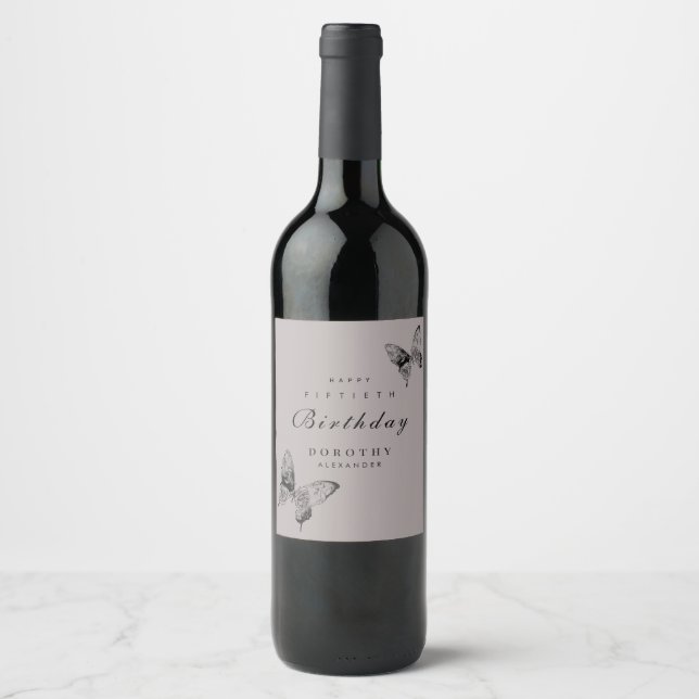 Modern Butterfly ANY Milestone Adult Birthday Wine Label (Front)