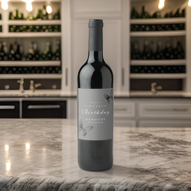 Modern Butterfly ANY Milestone Adult Birthday Wine Label (Creator Uploaded)