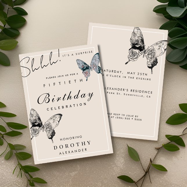 Modern Butterfly ANY Milestone Surprise Birthday Invitation (Creator Uploaded)