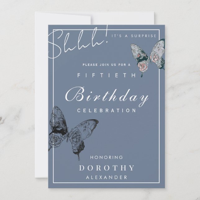 Modern Butterfly ANY Milestone Surprise Birthday Invitation (Front)