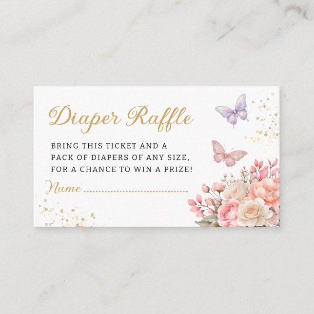 Modern Butterfly Baby Shower Diaper Raffle Ticket  Enclosure Card (Front)