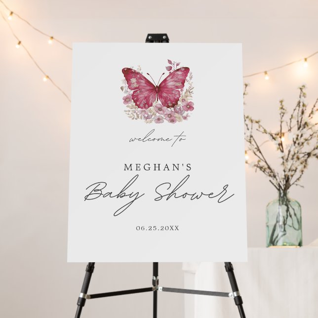 Modern Butterfly Baby Shower Welcome Sign (In Situ (Stand))