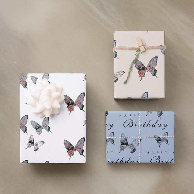 Modern Butterfly Birthday Wrapping Paper Sheets (Creator Uploaded)