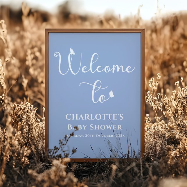 Modern Butterfly Calligraphy Baby Shower Welcome Poster (Creator Uploaded)
