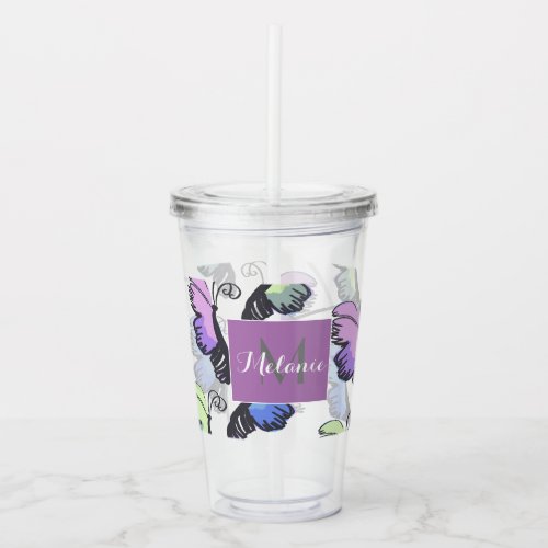 Modern Butterfly Colorful Doodles Acrylic Tumbler