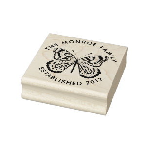 Modern Butterfly & Family Name Rubber Stamp