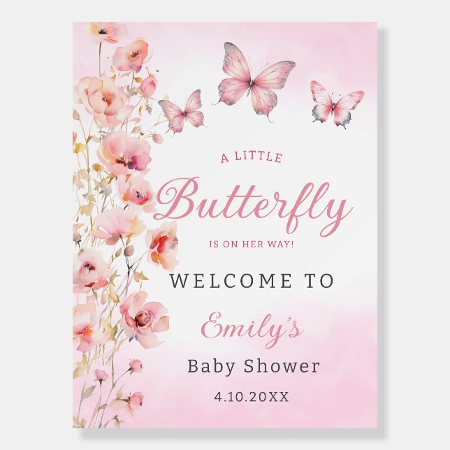 Modern Butterfly floral girl baby shower welcome Foam Board (Front)