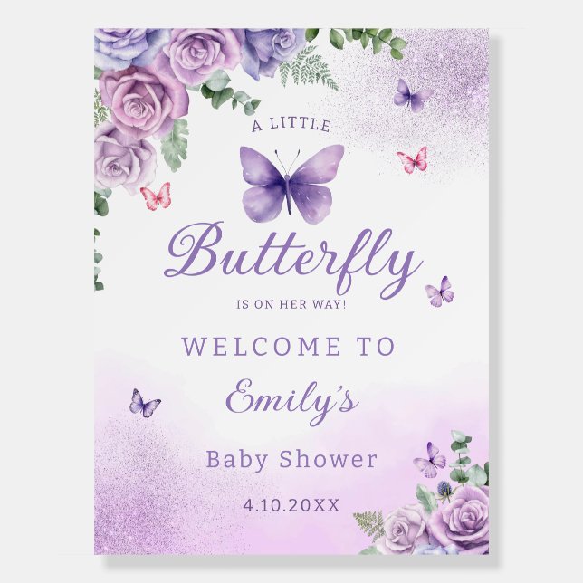Modern Butterfly floral girl baby shower welcome Foam Board (Front)