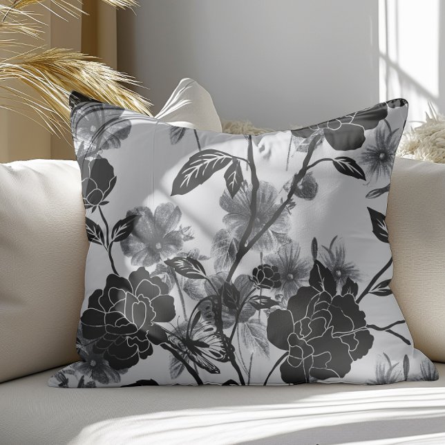 Modern Butterfly Floral Noir Throw Pillow (Creator Uploaded)