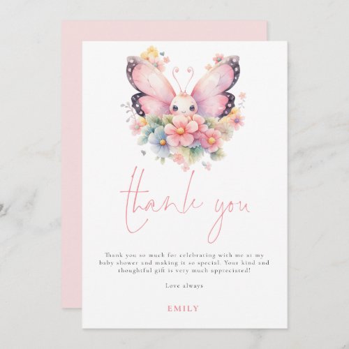 Modern Butterfly Florals Baby Shower Thank You Card