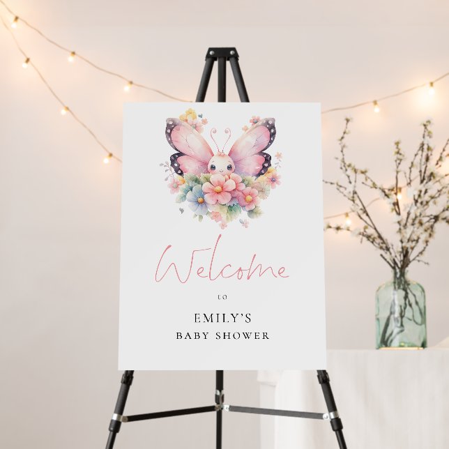 Modern Butterfly Florals Welcome Baby Shower Foam Board (In Situ (Stand))