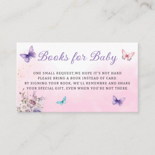 Modern Butterfly girl baby shower books for baby Enclosure Card