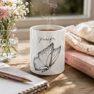 Modern Butterfly Illustration Monogram Coffee Mug