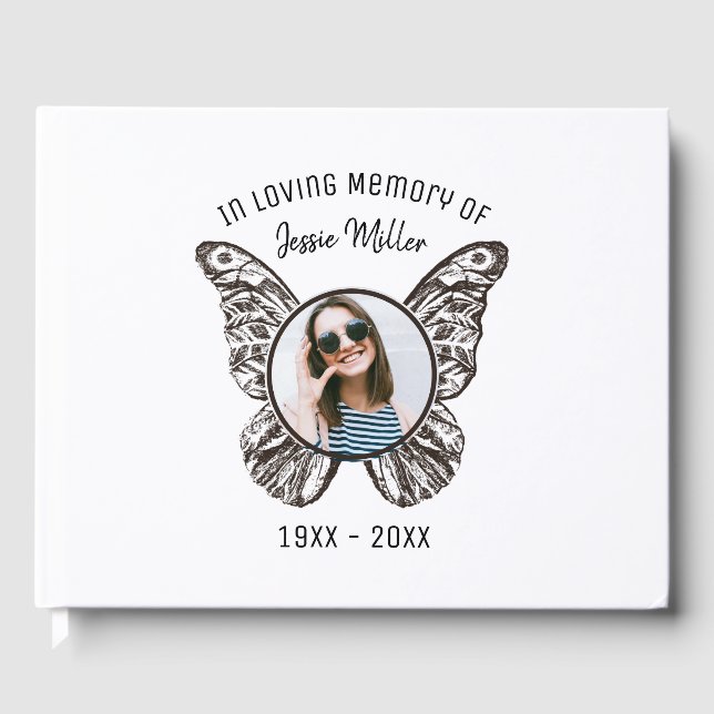 Modern Butterfly Memorial Guest Book (Front)