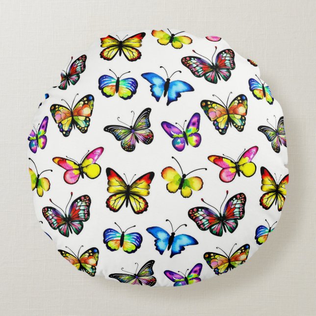 Modern Butterfly Pattern Round Pillow  (Front)
