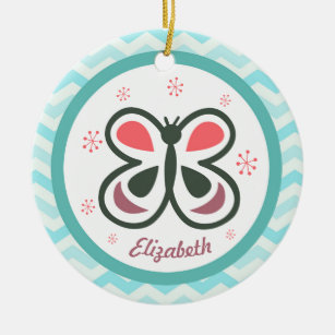 Modern Butterfly Personalized Chevron Kids Gift Ceramic Ornament