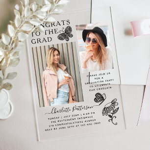 Modern Butterfly Photo Graduation Party Acrylic Invitations